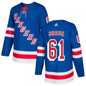 Adidas Justin Braun New York Rangers Men's Authentic Home Jersey - Royal Blue