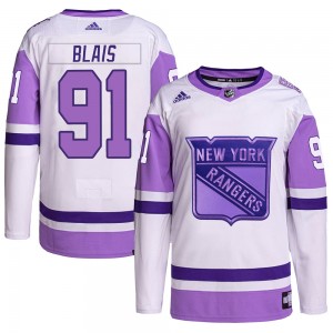 Adidas Sammy Blais New York Rangers Youth Authentic Hockey Fights Cancer Primegreen Jersey - White/Purple
