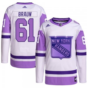 Adidas Justin Braun New York Rangers Youth Authentic Hockey Fights Cancer Primegreen Jersey - White/Purple