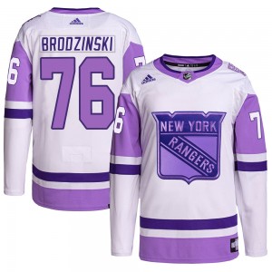 Adidas Jonny Brodzinski New York Rangers Youth Authentic Hockey Fights Cancer Primegreen Jersey - White/Purple