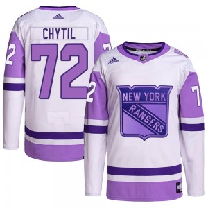 Adidas Filip Chytil New York Rangers Youth Authentic Hockey Fights Cancer Primegreen Jersey - White/Purple