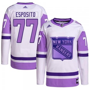 Adidas Phil Esposito New York Rangers Youth Authentic Hockey Fights Cancer Primegreen Jersey - White/Purple