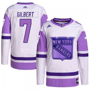Adidas Rod Gilbert New York Rangers Youth Authentic Hockey Fights Cancer Primegreen Jersey - White/Purple