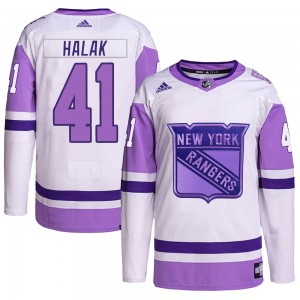 Adidas Jaroslav Halak New York Rangers Youth Authentic Hockey Fights Cancer Primegreen Jersey - White/Purple