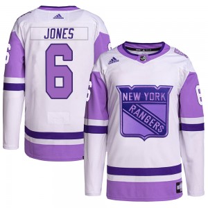 Adidas Zac Jones New York Rangers Youth Authentic Hockey Fights Cancer Primegreen Jersey - White/Purple
