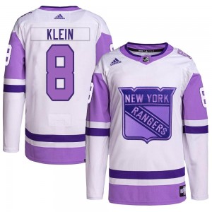 Adidas Kevin Klein New York Rangers Youth Authentic Hockey Fights Cancer Primegreen Jersey - White/Purple