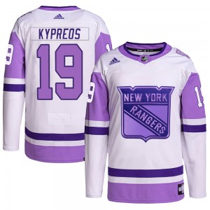 Adidas Nick Kypreos New York Rangers Youth Authentic Hockey Fights Cancer Primegreen Jersey - White/Purple