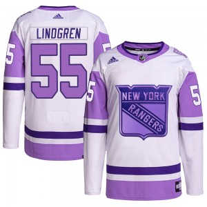 Adidas Ryan Lindgren New York Rangers Youth Authentic Hockey Fights Cancer Primegreen Jersey - White/Purple