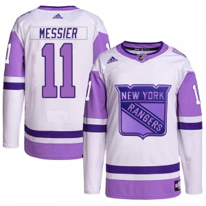 Adidas Mark Messier New York Rangers Youth Authentic Hockey Fights Cancer Primegreen Jersey - White/Purple