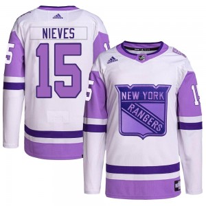 Adidas Boo Nieves New York Rangers Youth Authentic Hockey Fights Cancer Primegreen Jersey - White/Purple