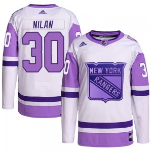 Adidas Chris Nilan New York Rangers Youth Authentic Hockey Fights Cancer Primegreen Jersey - White/Purple