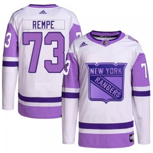 Adidas Matt Rempe New York Rangers Youth Authentic Hockey Fights Cancer Primegreen Jersey - White/Purple