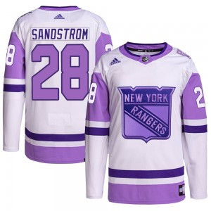 Adidas Tomas Sandstrom New York Rangers Youth Authentic Hockey Fights Cancer Primegreen Jersey - White/Purple
