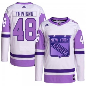 Adidas Bobby Trivigno New York Rangers Youth Authentic Hockey Fights Cancer Primegreen Jersey - White/Purple