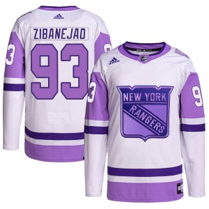 Adidas Mika Zibanejad New York Rangers Youth Authentic Hockey Fights Cancer Primegreen Jersey - White/Purple