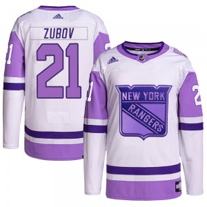 Adidas Sergei Zubov New York Rangers Youth Authentic Hockey Fights Cancer Primegreen Jersey - White/Purple