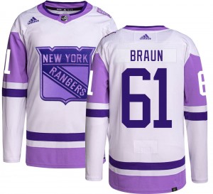Adidas Men's Justin Braun New York Rangers Men's Authentic Hockey Fights Cancer Jersey