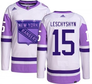 Adidas Men's Jake Leschyshyn New York Rangers Men's Authentic Hockey Fights Cancer Jersey