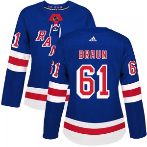 Adidas Justin Braun New York Rangers Women's Authentic Home Jersey - Royal Blue