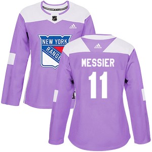 Adidas Mark Messier New York Rangers Women's Authentic Fights Cancer Practice Jersey - Purple