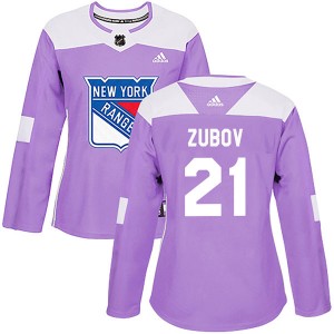 Adidas Sergei Zubov New York Rangers Women's Authentic Fights Cancer Practice Jersey - Purple