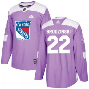 Adidas Jonny Brodzinski New York Rangers Youth Authentic Fights Cancer Practice Jersey - Purple