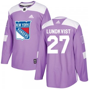 Adidas Nils Lundkvist New York Rangers Youth Authentic Fights Cancer Practice Jersey - Purple