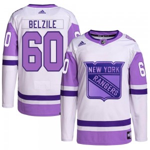 Adidas Alex Belzile New York Rangers Men's Authentic Hockey Fights Cancer Primegreen Jersey - White/Purple