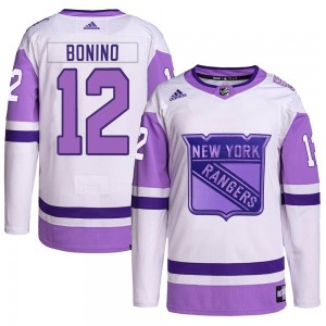 Adidas Nick Bonino New York Rangers Men's Authentic Hockey Fights Cancer Primegreen Jersey - White/Purple