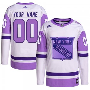 Adidas Custom New York Rangers Men's Authentic Custom Hockey Fights Cancer Primegreen Jersey - White/Purple