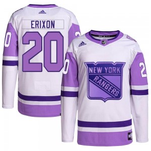 Adidas Jan Erixon New York Rangers Men's Authentic Hockey Fights Cancer Primegreen Jersey - White/Purple