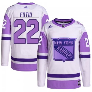 Adidas Nick Fotiu New York Rangers Men's Authentic Hockey Fights Cancer Primegreen Jersey - White/Purple