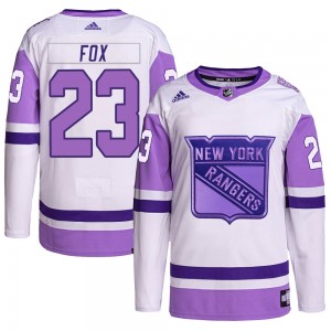 Adidas Adam Fox New York Rangers Men's Authentic Hockey Fights Cancer Primegreen Jersey - White/Purple
