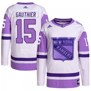 Adidas Julien Gauthier New York Rangers Men's Authentic Hockey Fights Cancer Primegreen Jersey - White/Purple