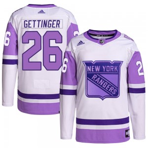 Adidas Tim Gettinger New York Rangers Men's Authentic Hockey Fights Cancer Primegreen Jersey - White/Purple