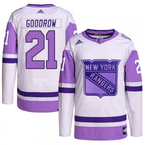 Adidas Barclay Goodrow New York Rangers Men's Authentic Hockey Fights Cancer Primegreen Jersey - White/Purple