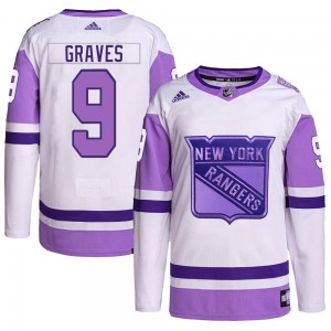 Adidas Adam Graves New York Rangers Men's Authentic Hockey Fights Cancer Primegreen Jersey - White/Purple