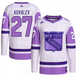 Adidas Alex Kovalev New York Rangers Men's Authentic Hockey Fights Cancer Primegreen Jersey - White/Purple