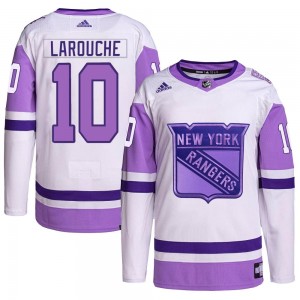 Adidas Pierre Larouche New York Rangers Men's Authentic Hockey Fights Cancer Primegreen Jersey - White/Purple