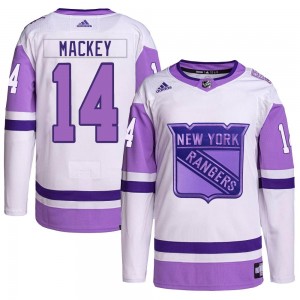 Adidas Connor Mackey New York Rangers Men's Authentic Hockey Fights Cancer Primegreen Jersey - White/Purple