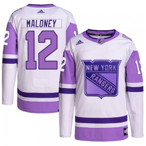 Adidas Don Maloney New York Rangers Men's Authentic Hockey Fights Cancer Primegreen Jersey - White/Purple