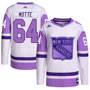 Adidas Tyler Motte New York Rangers Men's Authentic Hockey Fights Cancer Primegreen Jersey - White/Purple