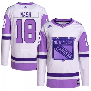 Adidas Riley Nash New York Rangers Men's Authentic Hockey Fights Cancer Primegreen Jersey - White/Purple