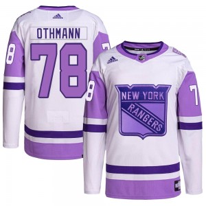 Adidas Brennan Othmann New York Rangers Men's Authentic Hockey Fights Cancer Primegreen Jersey - White/Purple