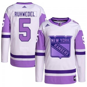 Adidas Chad Ruhwedel New York Rangers Men's Authentic Hockey Fights Cancer Primegreen Jersey - White/Purple