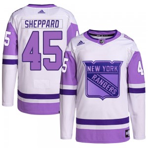 Adidas James Sheppard New York Rangers Men's Authentic Hockey Fights Cancer Primegreen Jersey - White/Purple