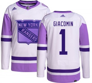 Adidas Youth Eddie Giacomin New York Rangers Youth Authentic Hockey Fights Cancer Jersey