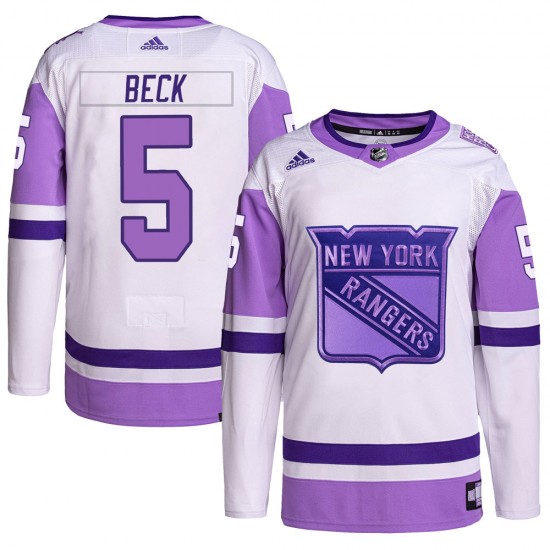 Adidas Barry Beck New York Rangers Youth Authentic Hockey Fights Cancer Primegreen Jersey - White/Purple
