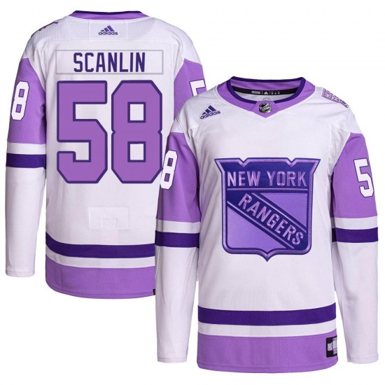 Adidas Brandon Scanlin New York Rangers Youth Authentic Hockey Fights Cancer Primegreen Jersey - White/Purple