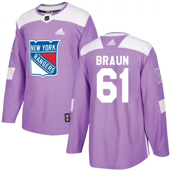Adidas Justin Braun New York Rangers Men's Authentic Fights Cancer Practice Jersey - Purple